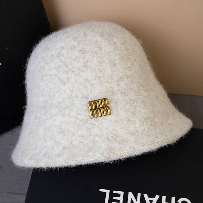Designer Wool Warm Bucket Hat Women Fashion Fisherman Winter Hats
