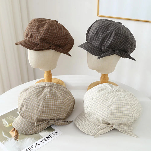 Korean Ins Bow Plaid Beret Women's Spring And Summer
