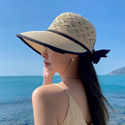 Summer Girls Wide Brim Sun Hat Bowknot Straw Outdoor Sun Protection