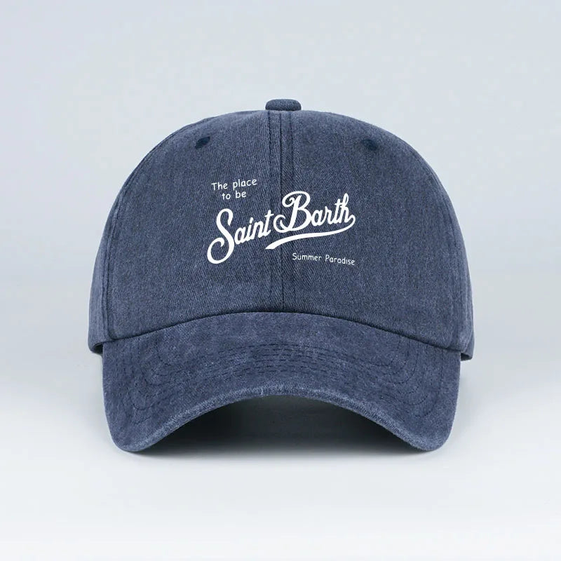 Saint Barth "The Place To Be" Print Washed Baseball Cap