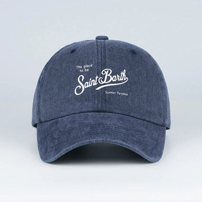 Saint Barth "The Place To Be" Print Washed Baseball Cap