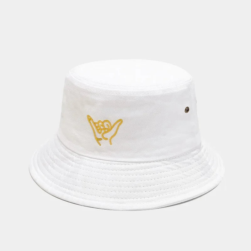 Four Seasons Cotton Cartoon Gesture Embroidery Bucket Hat