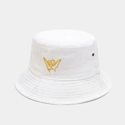 Four Seasons Cotton Cartoon Gesture Embroidery Bucket Hat
