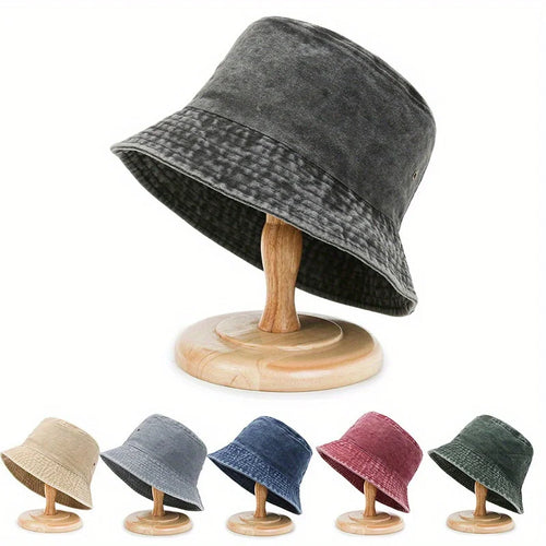 Classic Unisex Denim Bucket Hat Solid Color Washed Distressed Sun Hats