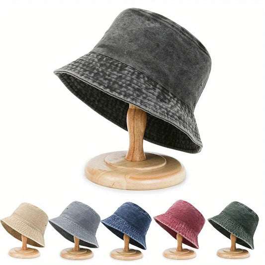 Classic Unisex Denim Bucket Hat Solid Color Washed Distressed Sun Hats