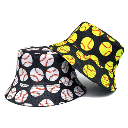 Baseball Pattern Print Bucket Hats Women Men Summer