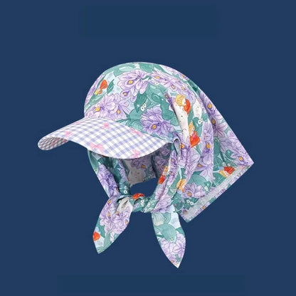 Women Plaid Tie Back Turban Hat Summer