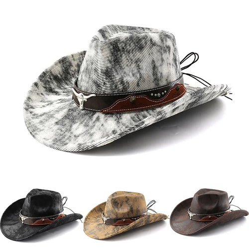 Vintage Style Unisex Cowboy Hats Bull Head Wide Brim