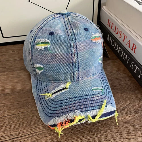 Retro Washed Denim Baseball Cap Multi Color