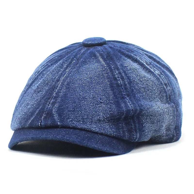 Denim Newsboy Cap Men Women Cotton Eight Panel Hat