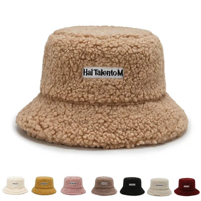 Lambswool Unisex Bucket Hats For Women Men Winter