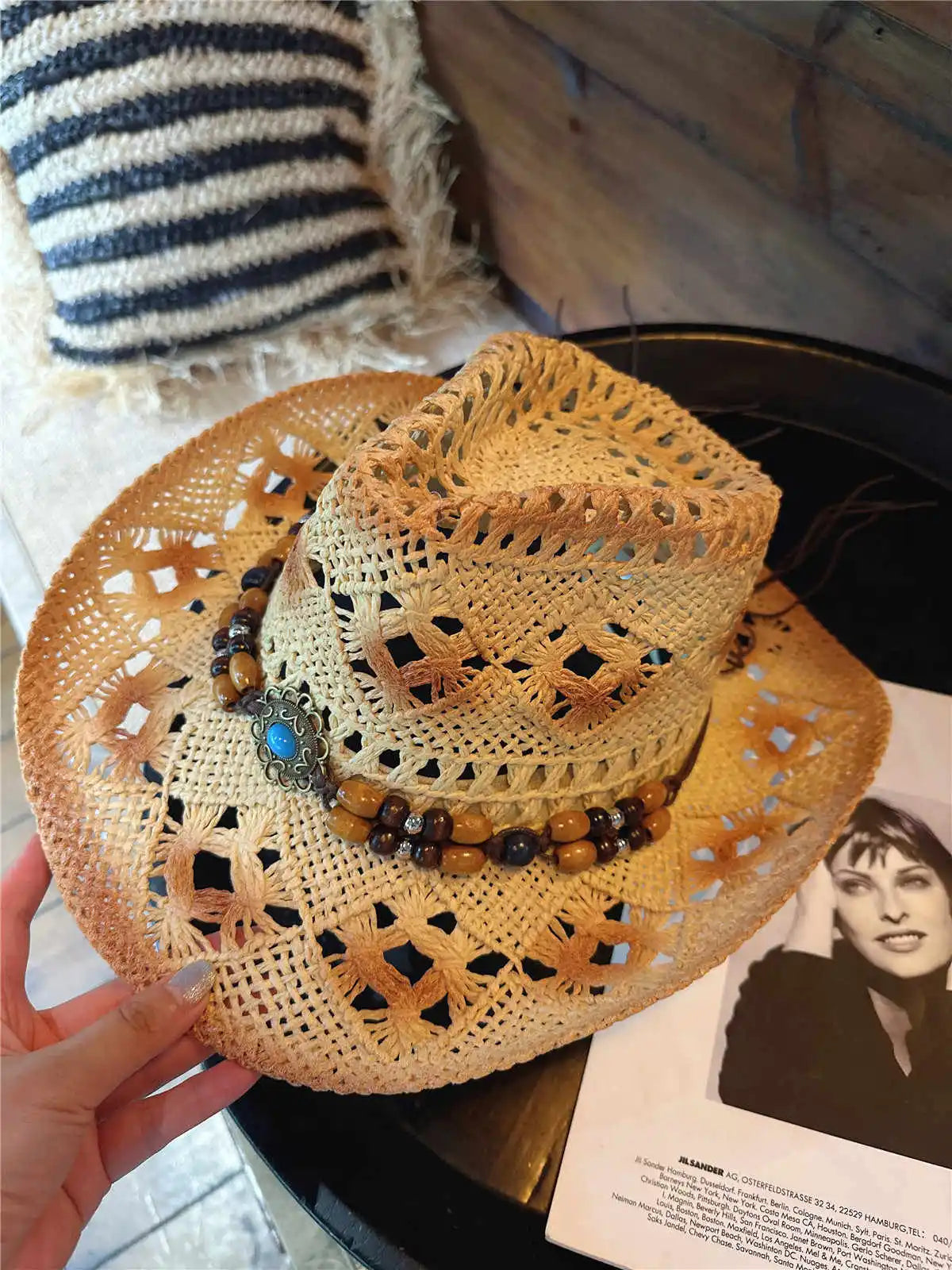 Straw Hat Women Men Summer Handmade Vintage Hollow Western