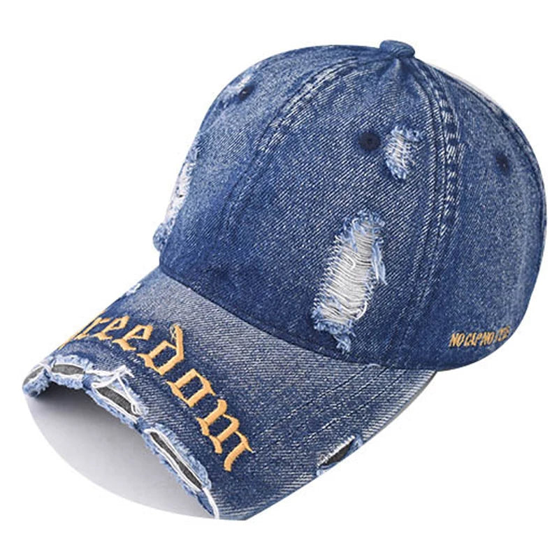 Fashion Denim Baseball Cap Distressed Vintage Cotton