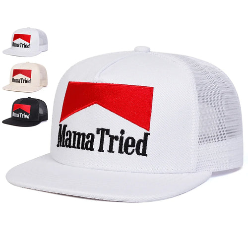 Unisex MAMA TRIED Embroidery Hip-hop Net Hats Outdoor Adjustable Casual Trucker Caps Sunscreen Hat