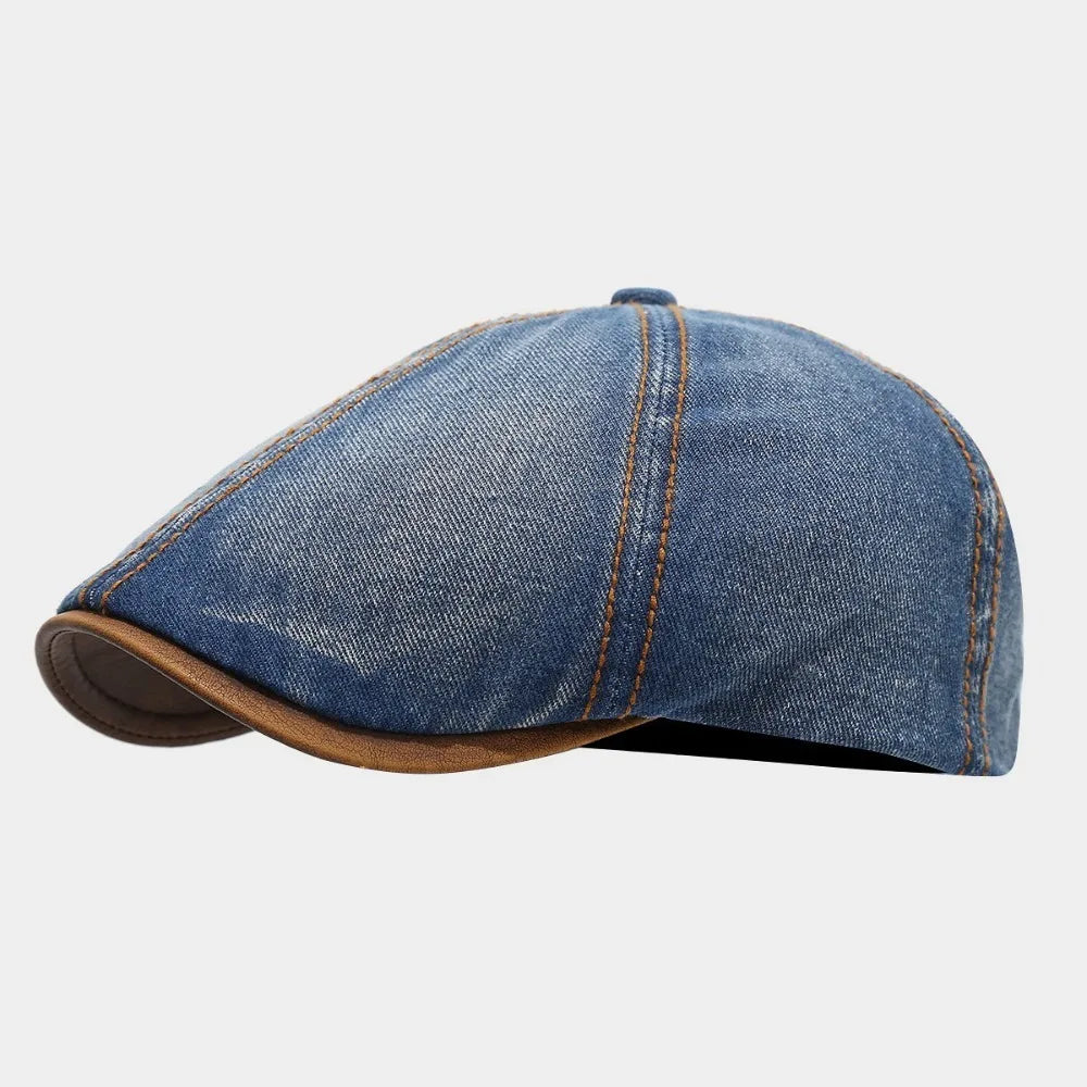 Casual Washed Denim Beret Hat Vintage Adjustable Peaked Cap