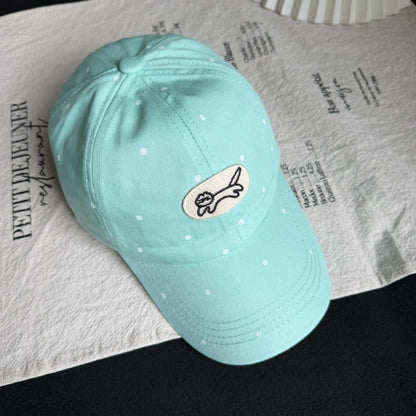 Cute Cartoon Cat Embroidery Polka Dot Baseball Cap for Women