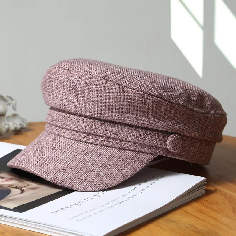 New Fashion Solid Visor Military Hat Linen Breathable Beret Cap