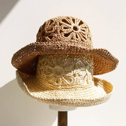 Women Beach Panama Straw Dome Bucket Hat