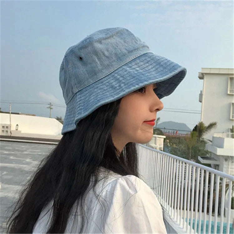 Large Brimmed Denim Fisherman Hat for Men and Women in Spring and Summer