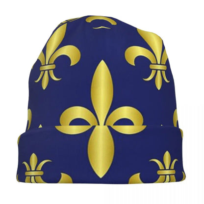 Gold Blue Fleur De Lis Royal Lily Warm Knitted Cap