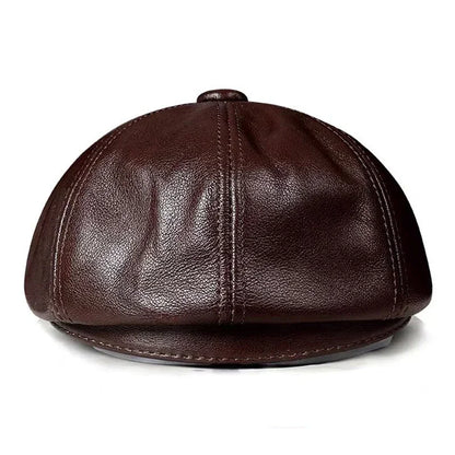 Genuine Leather Hat Cap Cowhide Beret Warm Cotton Men