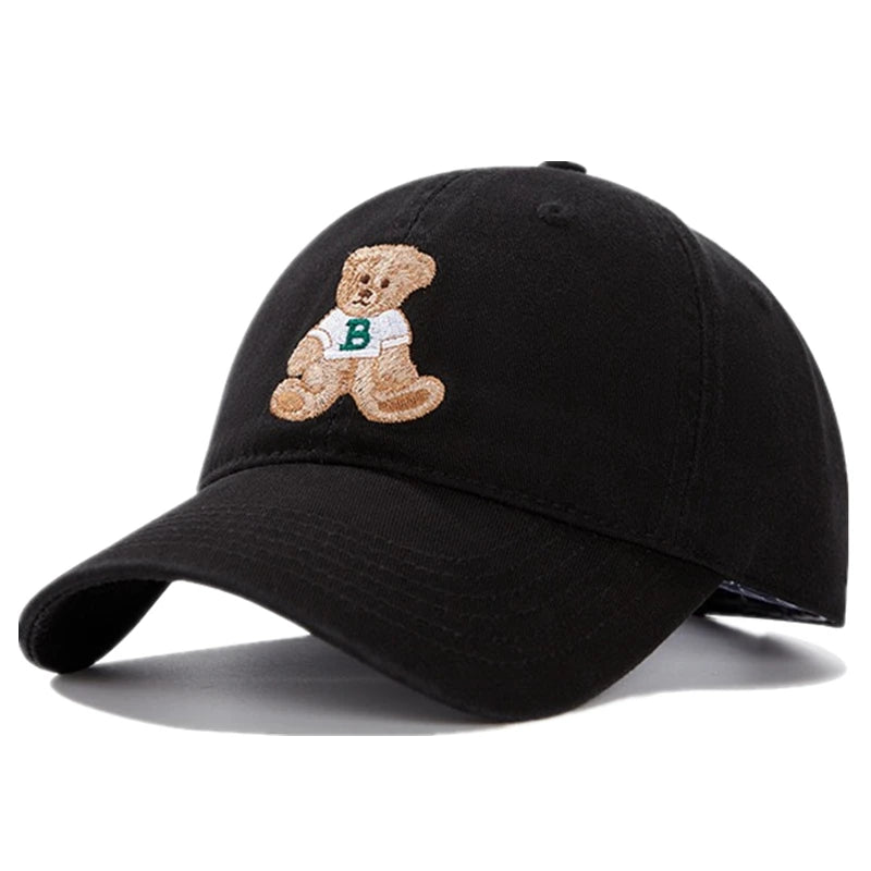 Unisex Cotton Baseball Cap With Lovely Bear Embroidery Outdoor Sports Dad