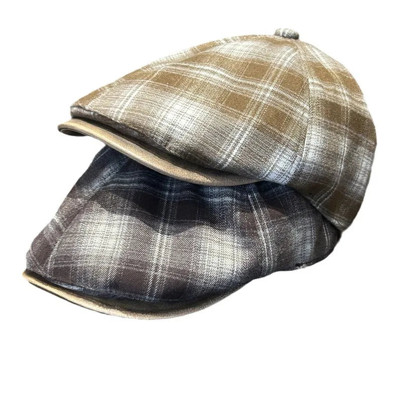 Autumn And Winter Japanese Plaid Warm Forward Hat