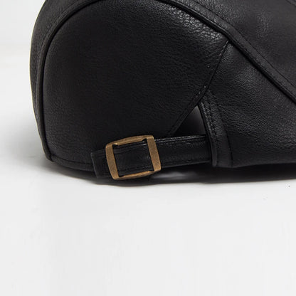 Fashion Men PU Leather Beret Autumn Winter Visor Flat Cap Thicken Warm Hat