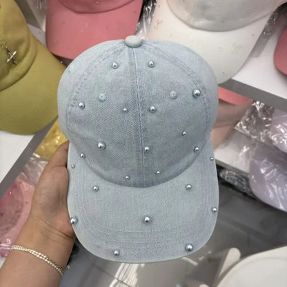 Korean Pearl Washed Denim Baseball Cap