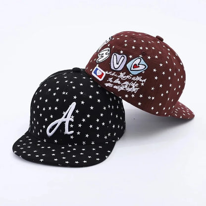 Full-Print White Star-Letter A Flat-Brim Hat