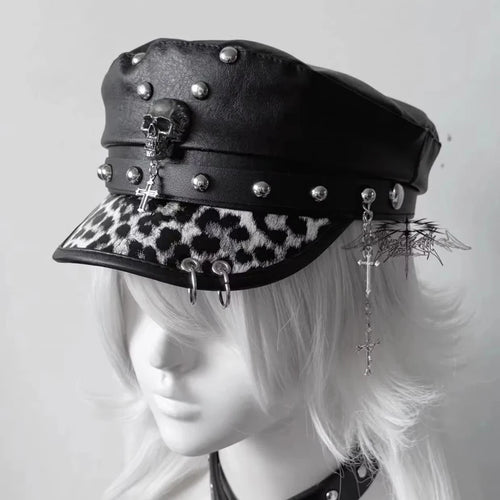 Fashion PU Leather Women Beret Punk Style Vintage Flat Top Military Caps