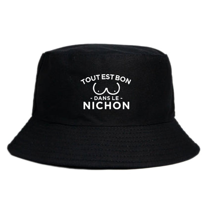 Funny French Quote Bucket Hat Tout Est Bon Dans Le Nichon Print Sun Cap Hip Hop Street