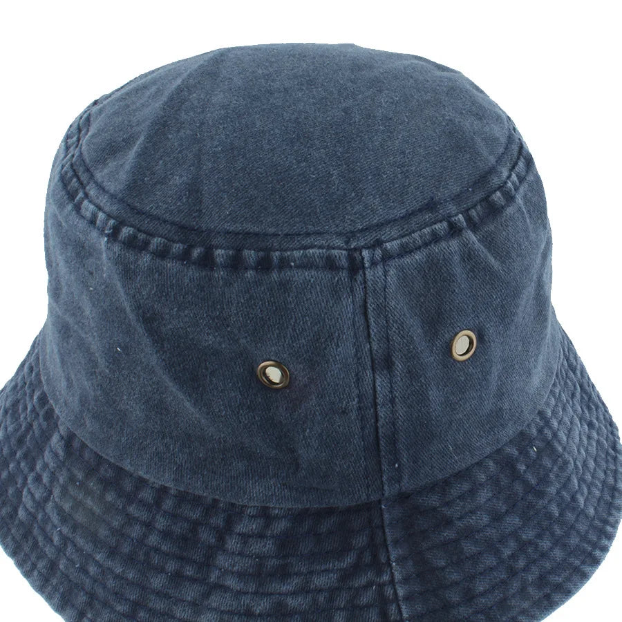 Washed Denim Bucket Hat Kids Wide Brim Cotton Fisherman Hat