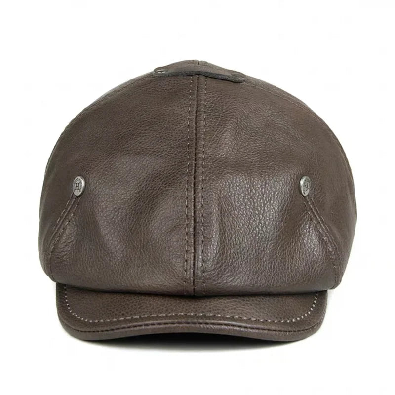 2025 Retro Men's Outdoor Leather Hat Winter Berets Male Warm Cap