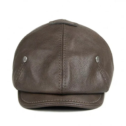 2025 Retro Men's Outdoor Leather Hat Winter Berets Male Warm Cap