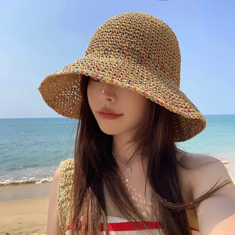 Women Straw Hat Showing Face Small Bucket Hat