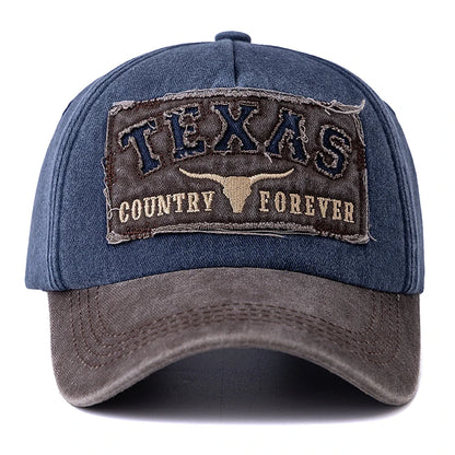 Hot Sale Unisex Washed Cotton Vintage Baseball Cap Texas Letter Embroidery