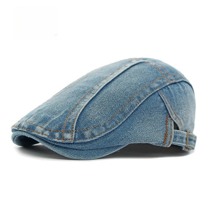 Solid Denim Ivy Cap Men Adjustable Buckle Flat Beret Hat