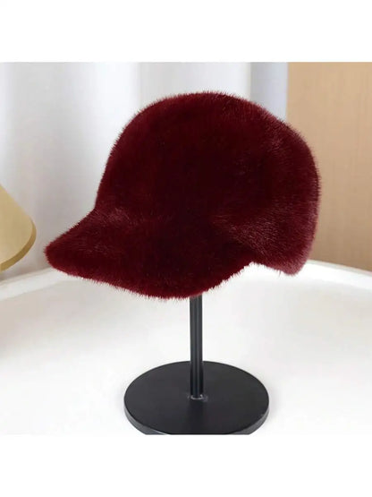 Women's Plush Faux Fur Baseball Cap