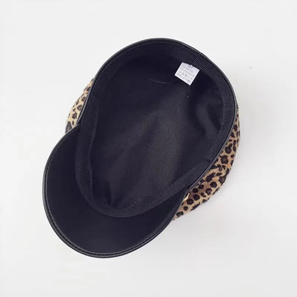 Leopard Print Versatile Lady Peaked Cap Flat Top Naval Hat