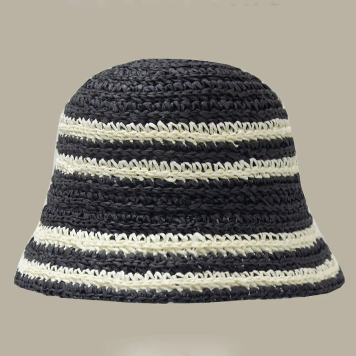 Woven Straw Hat Women Summer Strip Sunshade Bucket Hat