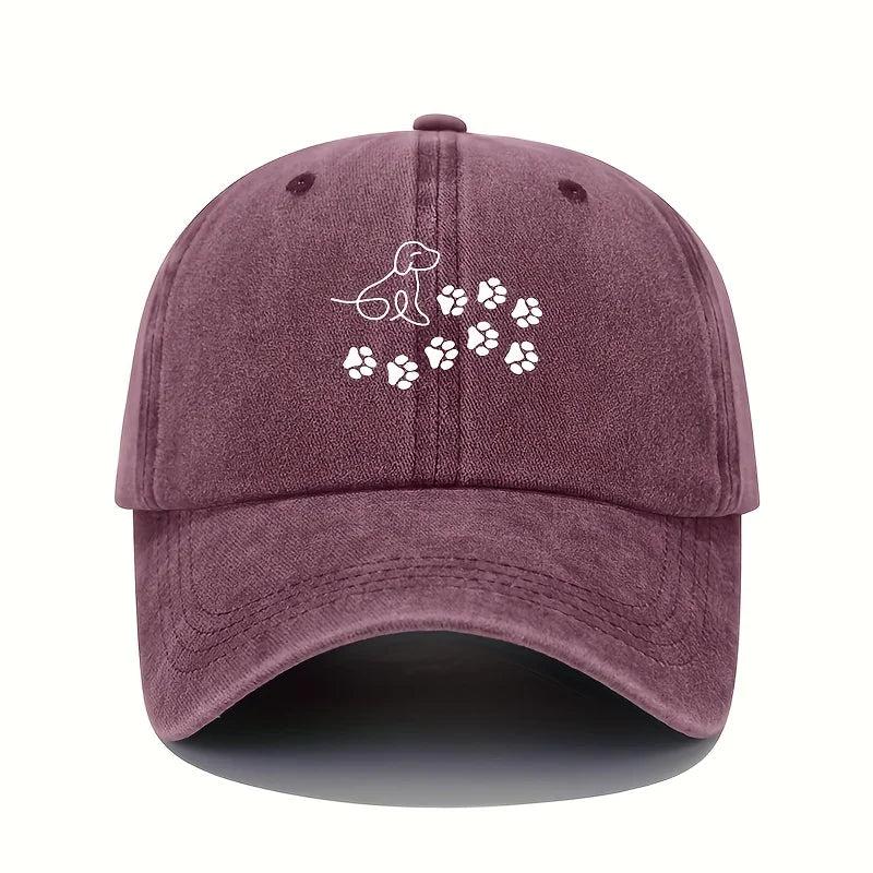 Baseball Cap Suitable for Both Men and Women, Cute Dog with Paw Print Pattern