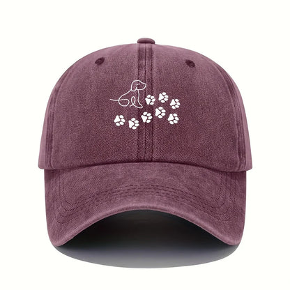 Baseball Cap Suitable for Both Men and Women, Cute Dog with Paw Print Pattern