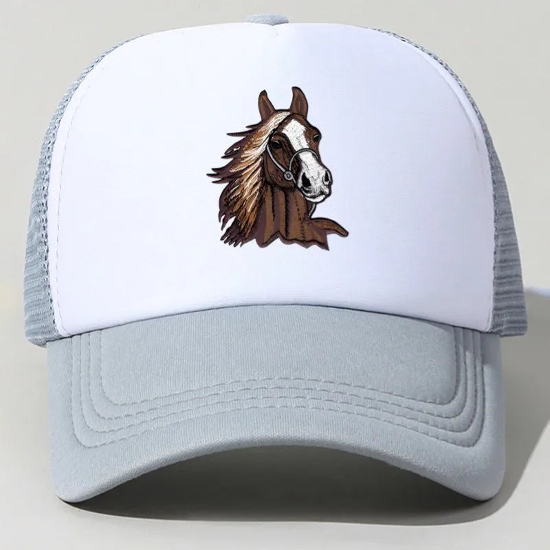 Brown Horse Head Graphic Trucker Hat Adjustable Mesh Baseball Cap Casual Unisex