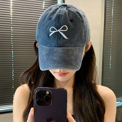 Women Y2K Korean Washed Denim Snapback Hat