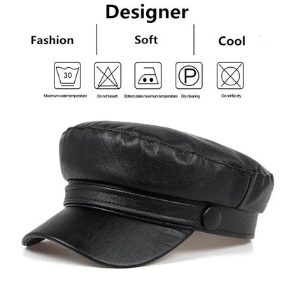 Pu Leather Solid Color Army Cap Spring And Autumn Outdoor Casual Adult