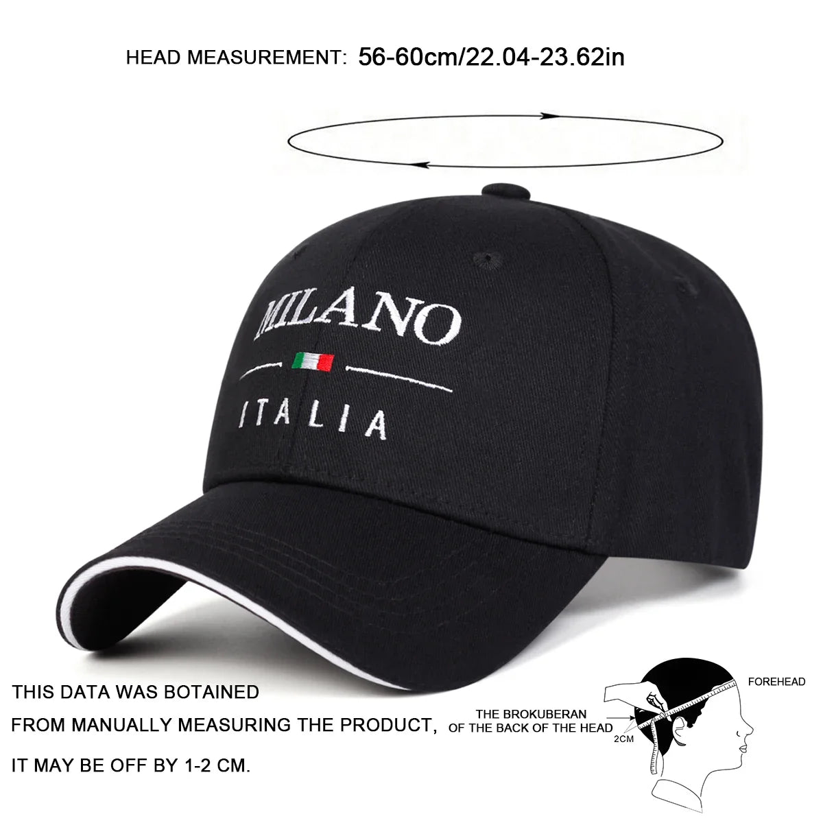 Unisex Milano Italia Letter Embroidery Baseball Caps Spring Autumn