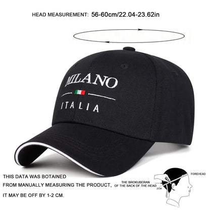 Unisex Milano Italia Letter Embroidery Baseball Caps Spring Autumn