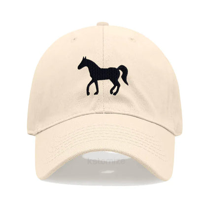 Horse Embroidered Baseball Cap For Women Men Fashion Adjustable Washed Cotton