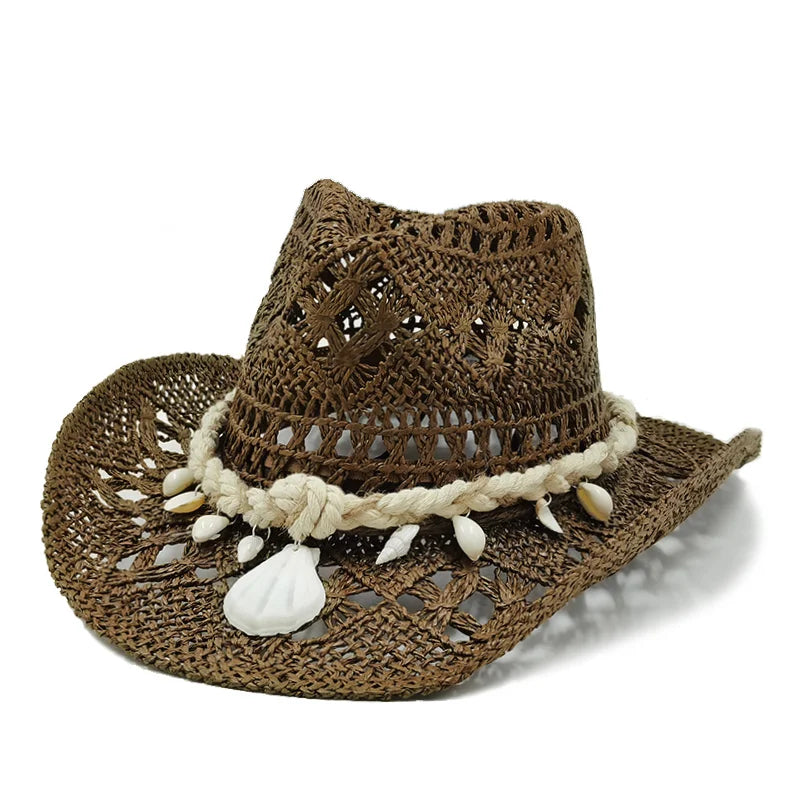 Western Cowboy Straw Hat Women Fashion Large Brim Straw Hat Breathable Outdoor